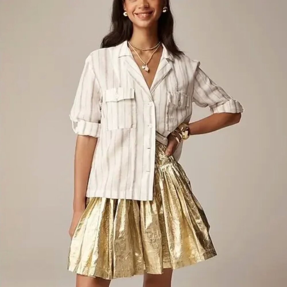 NWT J.Crew Camp-collar shirt in stripe linen blend